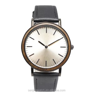 Montre à lunette en bois rouge avec cadran à grain de bois assorti, bracelet en cuir de vachette marron, montre-bracelet minimaliste unisexe étanche pour le bureau - Product Image 1