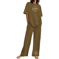 T-shirt ample à manches courtes de printemps 2 pièces ensembles de chandails taille haute pantalon mince à jambes larges ensembles de t-shirts pour femmes vente en gros