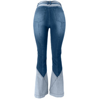 YUANBOFEI Jeans de haute qualité, directement de la source, taille mi-haute, en denim extensible d'été, patchwork, évasé, délavage à l'eau, longueur intégrale