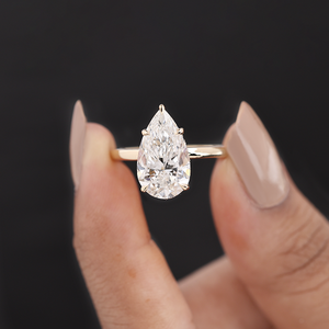 Bague de mariage en or 14 carats avec solitaire en diamant de laboratoire taille poire de 1 à 2 carats pour femme, bijoux fins en gros - Product Image 1