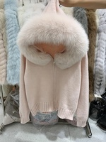 Cardigan en tricot pour femme avec capuche en fourrure de renard véritable personnalisée pour l'automne, manteau en laine court pour le printemps et l'hiver, haut à manches longues avec fermeture éclair, pull en fourrure mince