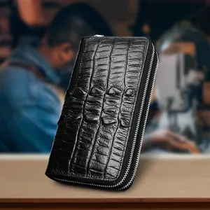 2023 Customized Men's Fashion Wallet Crocodile Leather Long Zipper Wallet