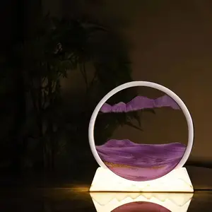 RGB 7 Colors LED 3D Quicksand Flowing Art Painting Hourglass Desk Table Light Lamp