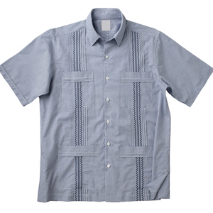 OEM produttore Guayabera <span class=keywords><strong>camicia</strong></span> da uomo in cotone 100% manica <span class=keywords><strong>corta</strong></span> con ricamo e Logo personalizzato di servizio - Product Image 2