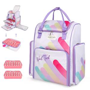 Échantillon gratuit Sac de rangement pour vernis à ongles multicouche Grande capacité Sac de maquillage à poignée Tissu Oxford Sac cosmétique - Product Image 3