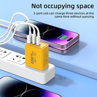 Pengisi Daya Cepat 65W 3-Port USB Type-C, Kepala Pengisi Daya Multi-Port Lintas Negara untuk Ponsel AS dan Eropa