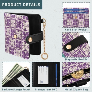 Hawaiian Purple Quilt Ulu Card Holder Clutch Purse Zipper Wallet PU Leather Short Women's Wallet Card Slot Wallet with Buckle - Product Image 6