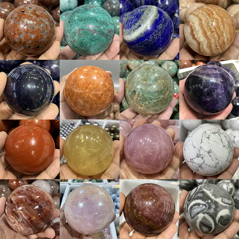 Bola Kristal Alami Bulat Penyembuhan, Bola Kristal Labradorite Batu Alami