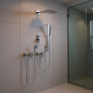 Sistema de Ducha de Lluvia Montado en la Pared con 3 Rociadores Corporales y Ducha de Mano, Acabado Cromado, Juego de Accesorios para Baño - Product Image 2