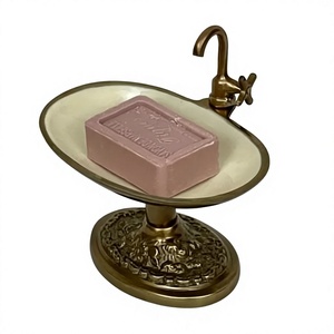<b>Antique</b> <b>Brass</b> <b>Soap</b> Stand With Faucet Classic Vintage Style Metal <b>Soap</b> <b>Holder</b> Bathroom Decor Set Countertop Display For Home - Product Image 1