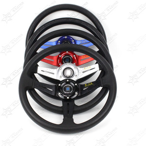 Volante de plato profundo de PU de 350mm y 14 pulgadas, volante <span class=keywords><strong>Universal</strong></span> deportivo de carreras, negro, plateado, rojo, azul, radios, volante de coche con logotipo ND - Product Image 1