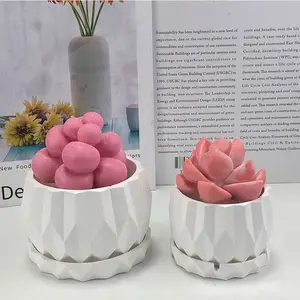 DIY Succulent Flower Pot Silicone Mold With Base Green Plant Potted Decorative Ornaments Concrete Gypsum Cement Flower Pot Mold