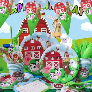 Vajilla desechable de animales de granja, decoración de Baby Shower, suministros para fiesta de cumpleaños
