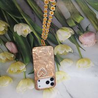 Étui de téléphone luxueux pour iPhone 16 17 Promax, coque de protection en perles électro-plaquées en forme de cœur avec cordon
