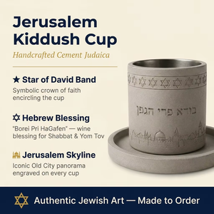 Coupe et plateau de Kiddush en béton, élégants et de luxe, faits à la main, personnalisés OEM, pour la Shabbat et les fêtes, en rupture de stock - Product Image 2