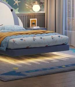 Cama Premium para niños con diseño de ballena Marco de madera resistente 100% Muebles minimalistas para dormitorio juvenil de espacio pequeño - Product Image 5