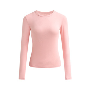 Camiseta de Manga Larga Ajustada para Mujer, 91.5% Algodón, 8.5% Elastano, Cuello Redondo, Logotipo Personalizado, Camisetas Básicas, Tops de Manga Larga - Product Image 5