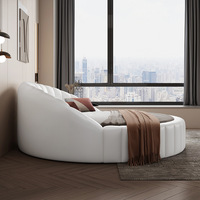 Lit king size double rond en cuir italien minimaliste, mobilier moderne et simple pour couple, style princesse