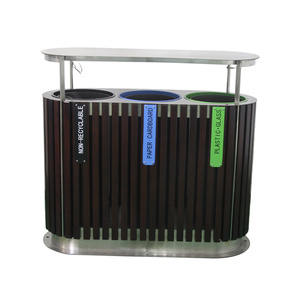 Ngoài Trời Gỗ 3 Trong 1 Thùng Rác Thùng Rác Có Thể Bên Ngoài Vườn Đường Phố Lớn Phân Loại Tái Chế Chất Thải <span class=keywords><strong>Bin</strong></span> Công Cộng 3 Phần Thùng Rác - Product Image 3
