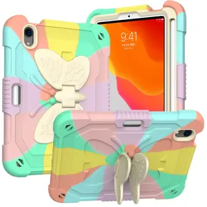 Heavy Duty Kids Butterfly Bracket Shockproof Silicone+ PC Anti-fall Tablet Case for ipad mini 6 10.2 10.5 10th 9.7 Case