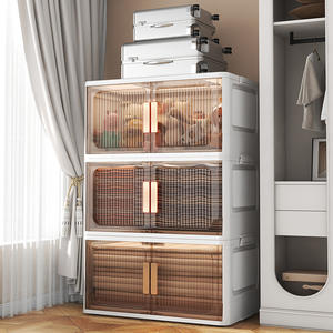 New Arrival Double Door Collapsible Storage Box Stackable Large Size 65cm Plastic Foldable Storage Box