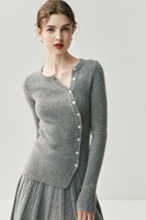 Cardigan en cachemire 100% tricoté pour femme, col en V, pull ajusté, veste de couleur unie