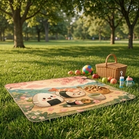 Tapis de pique-nique matelassé extra large, imperméable, pliable, style japonais, imprimé kawaii, pour la plage et le camping