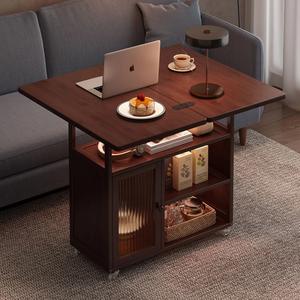 Table pliante moderne en bois avec bordure décorative, petite table à thé domestique multifonctionnelle sur roulettes pour appartement - Product Image 1