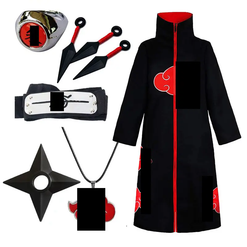 Akatsuki mantello Itachi Cosplay Costume per il dolore dei bambini Deidara divertente abito di Halloween Unisex Anime Cool Outfit nero con cerniera cappotto