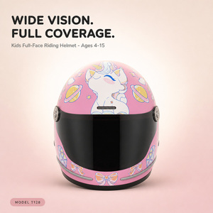 Casco Integrale per Bambini e Ragazzi, Modello T128, con Visiera Antiappannamento, Design Cartone Animato, per Età 4-15 Anni, Vendita all'Ingrosso - Product Image 1