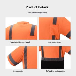 T-shirt de sécurité réfléchissant à manches courtes avec poche avant en tissu respirant pour activités de bénévolat en extérieur et travaux de construction - Product Image 3