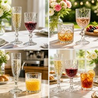 Ensemble de verrerie vintage en verre gaufré à coupe diamantée, sans plomb, comprenant des gobelets à pied et des verres à eau, vente en gros d'usine, personnalisable pour mariage et bar