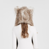 Écharpe à capuche en fausse fourrure de renard écologique pour femme avec oreilles d'animaux, écharpe en fourrure chaude d'hiver de longueur moyenne, accessoire de mode, vente en gros