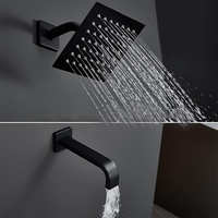 Ensemble de douche de pluie pour salle de bain d'hôtel OEM tout cuivre noir mat carré à 2 fonctions avec bec incurvé
