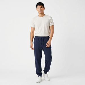 <b>Men's</b> <b>Navy</b> Blue Canvas Lightweight Eco-friendly Casual <b>Joggers</b> Elastic Waist Drawstring Autumn Wear - Product Image 1