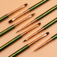 8 pinceaux professionnels pour ongles en gel, manche en métal vert, embouts multi-usage or rose, outils de manucure pour peinture UV