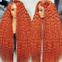Perruque frontale en dentelle HD 350, cheveux humains vierges bouclés afro crépus, ombré orange jaune, gingembre, cheveux birmans bruts