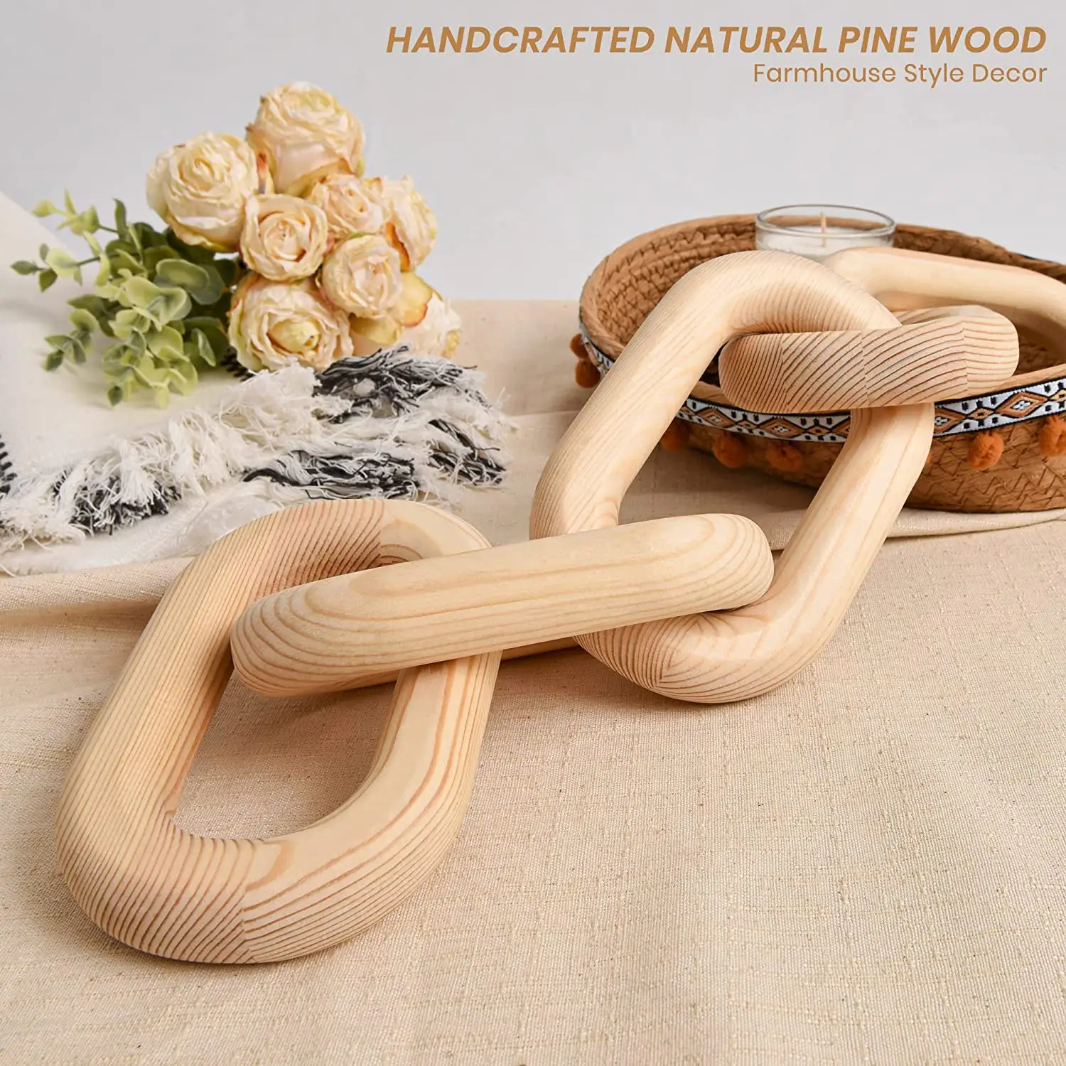 Hout Chain Link Decor Boho Hand Gesneden Decoratieve Houten Ketting