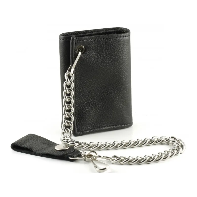 Anti Theft Lost Men's Chain Wallet Custom RFID Blocking Trifold Genuine Leather Biker Chain Wallet For Men