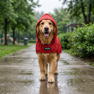 Imperméable pour chien en polyester avec bande réfléchissante, capuche réglable et trou pour laisse |   Vente en gros OEM/ODM de produits d'hiver à marque privée - Product Image 3