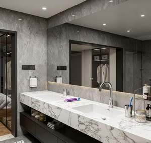 Mueble de Baño Negro de Pared con Lavabo Doble, Encimera de Mármol, Cajones de Almacenamiento y Estantes Abiertos para Organizar el Baño del Hogar - Product Image 6