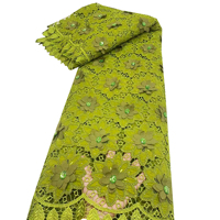 Tissu en dentelle de chiffon vert turquoise 3D floral ajouré avec strass brodés, idéal pour les robes de soirée africaines