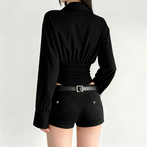 Combinaison en satin unie avec col polo et boutons, manches longues, vêtements de sport décontractés, coupe ample, respirante, découpe à la taille - Product Image 5