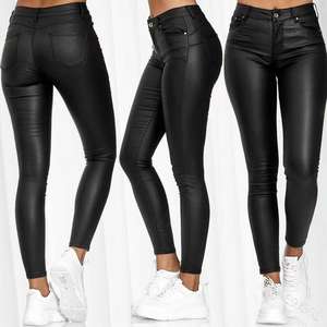 Pantalones largos de cuero PU para mujer, pantalón negro ajustado, gran oferta