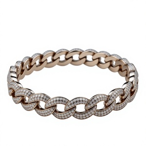 Rose Gold <b>Silver</b> Plated Unisex 925 <b>Silver</b> Hip Hop Iced Out Cuban Link <b>Bracelet</b> Moissanite <b>Bangle</b> Rhinestone Inlaid - Product Image 1
