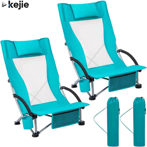 Silla de playa baja de acero, paquete doble, plegable, de respaldo alto, cómoda, extragrande, con asiento de malla transpirable, portátil, para camping, parque y hotel - Product Image 1