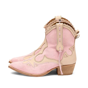 Nouvelle Tendance : Bottines <span class=keywords><strong>Western</strong></span> Rose pour Femmes, Style Cowboy, Patchwork, Bout Pointu, Bord Festonné - Product Image 2