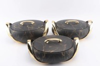 Lot de 3 chauffe-plats de buffet en acier inoxydable isolé avec poignée aile dorée pour fêtes et mariages