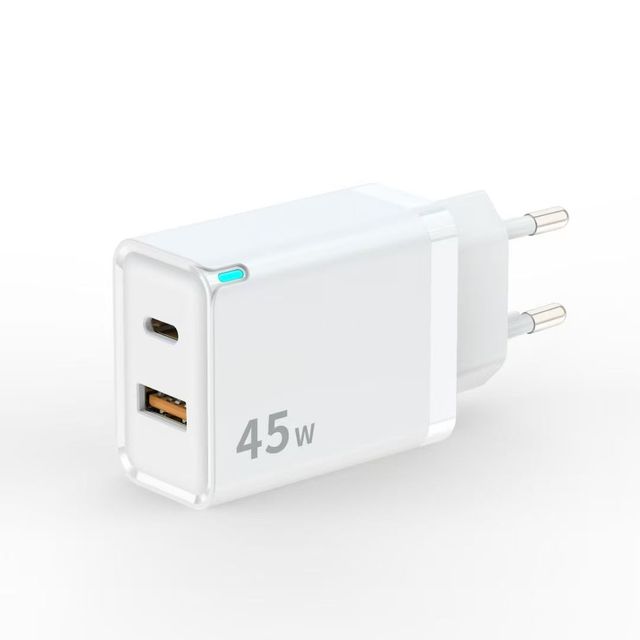 Hot Selling QC3.0 45w Usb c Charging Plug Dual Port Type Usb+c Fast Charger Cable Support Multiple Devices