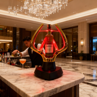 Exhibidor de Whisky LED Luminoso con Diseño de Astas de Ciervo Doradas, Moderno y Minimalista para Bar